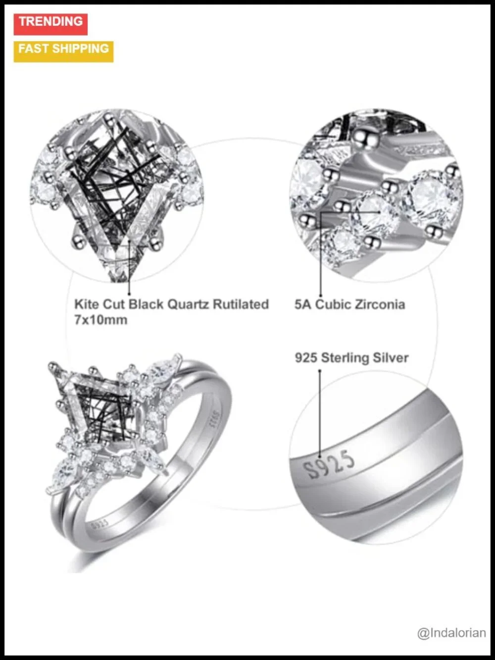 Sterling Silver Kite Cut Engagement Ring Set Women Size 8 Wedding